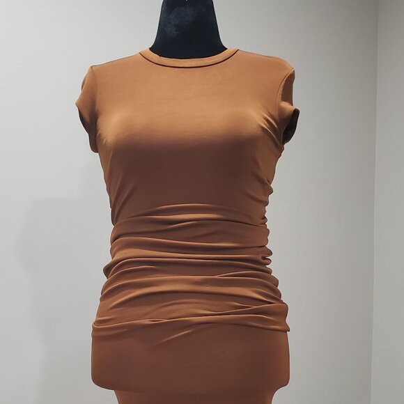 H&M CARAMEL BROWN TWO WAY BODY CON MAXI DRESS WOMEN SIZE 10 - Picture 7 of 9